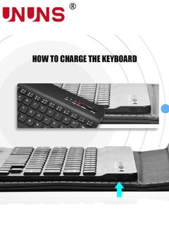 UNUNS Wireless Bluetooth Keyboard For Phone,Portable Foldable Bluetooth Keyboard With Leather Protective Case For Width Of 6-9.5cm Bluetooth Smart Phones,Detachable With Kickstand,Black  - Image 4
