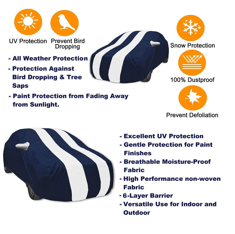 Auto Hub Car Cover Compatible with XL6 with Mirror Pocket, Water Resistant, Triple Stitched, XL6 Car Cover- Navy-White - Image 2