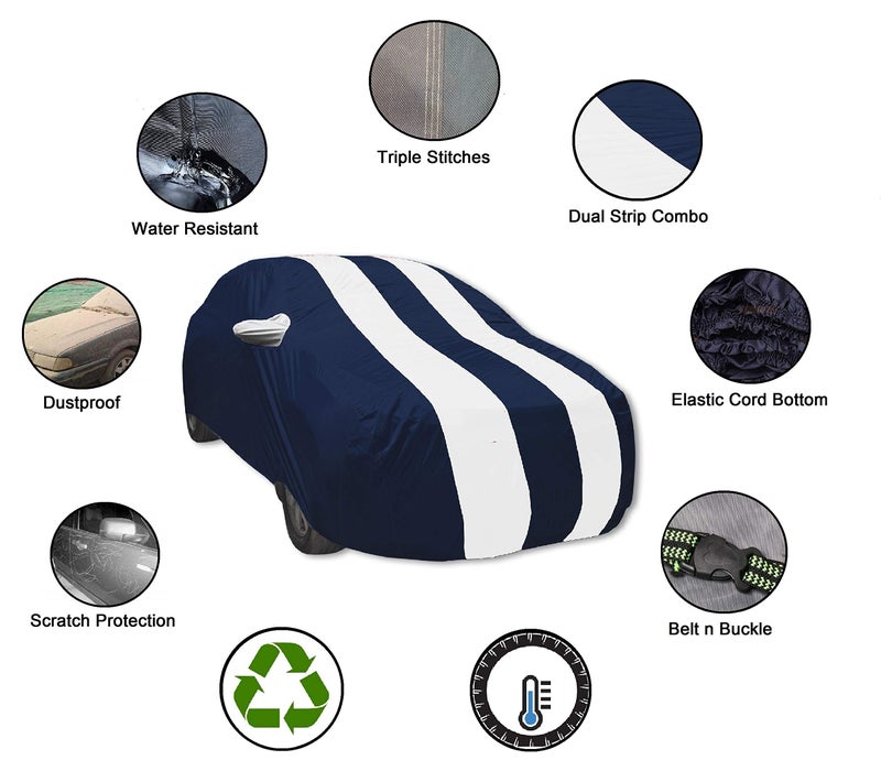 Auto Hub Car Cover Compatible with XL6 with Mirror Pocket, Water Resistant, Triple Stitched, XL6 Car Cover- Navy-White - Image 4