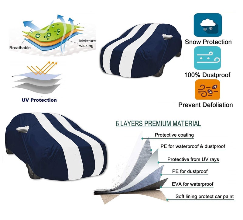 Auto Hub Car Cover Compatible with XL6 with Mirror Pocket, Water Resistant, Triple Stitched, XL6 Car Cover- Navy-White - Image 3