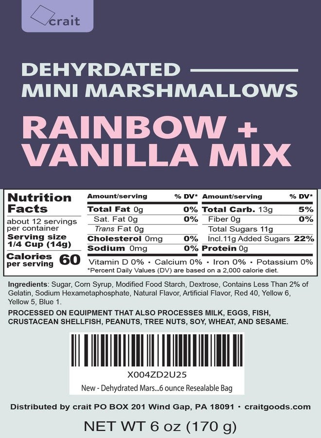 crait Dehydrated Marshmallows Vanilla and Rainbow Mix – Mini Cereal Marshmallows for Hot Chocolate Cereal Ice Cream Baking and Desserts – 6 ounce Resealable Bag - Image 2