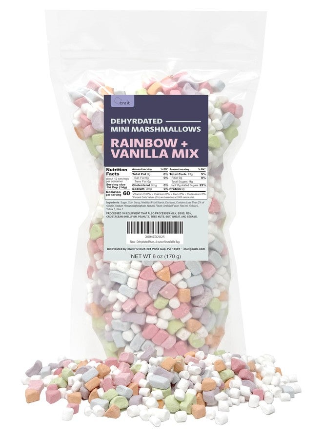 crait Dehydrated Marshmallows Vanilla and Rainbow Mix – Mini Cereal Marshmallows for Hot Chocolate Cereal Ice Cream Baking and Desserts – 6 ounce Resealable Bag - Image 1