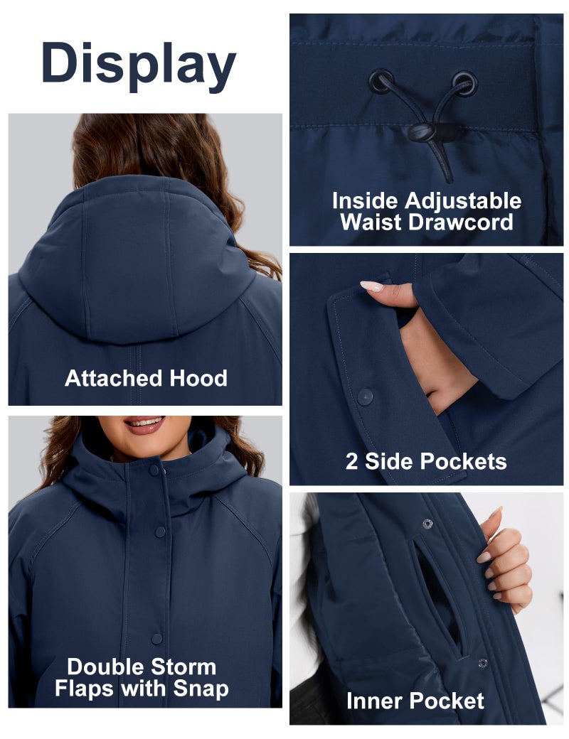 WINDMILL Womens Plus Size Softshell Jacket, Warm Windbreaker Coat with Hood Mid-length Winter Coat, Navy, 1X - Image 5