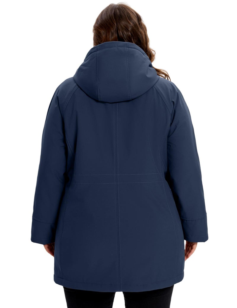 WINDMILL Womens Plus Size Softshell Jacket, Warm Windbreaker Coat with Hood Mid-length Winter Coat, Navy, 1X - Image 3