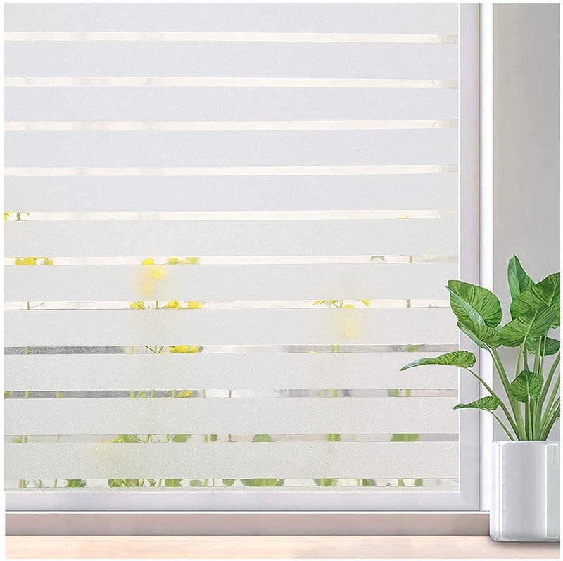 WALLTON Privacy Vinyl Frosted Window Film Glass Sticker Self-Adhesive Film Tint Wallpaper Opaque Sheet for Glass Privacy Cover Window, Door, Office, Home.| Anti-UV. (16x48 Inch, Strip Line) - Image 1