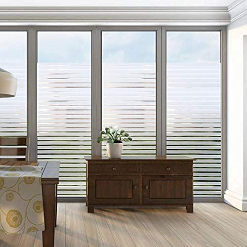 WALLTON Privacy Vinyl Frosted Window Film Glass Sticker Self-Adhesive Film Tint Wallpaper Opaque Sheet for Glass Privacy Cover Window, Door, Office, Home.| Anti-UV. (16x48 Inch, Strip Line) - Image 3