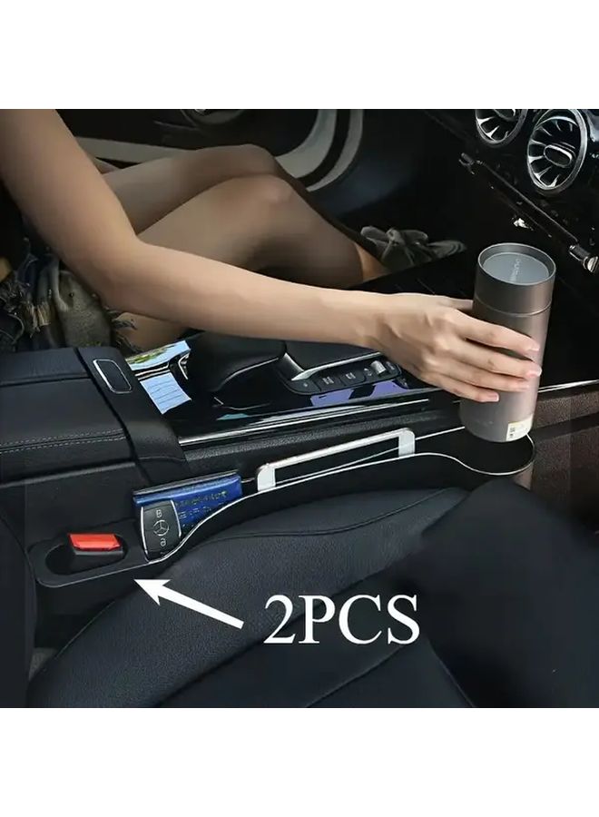 Black 2 Piece Set Car Storage Boxes With Cup Holders Large Capacity Ergonomic Curved Design For Front And Rear Seats Holds Bottles Phones Keys Cards Multifunctional Tool Free Installation - Image 2