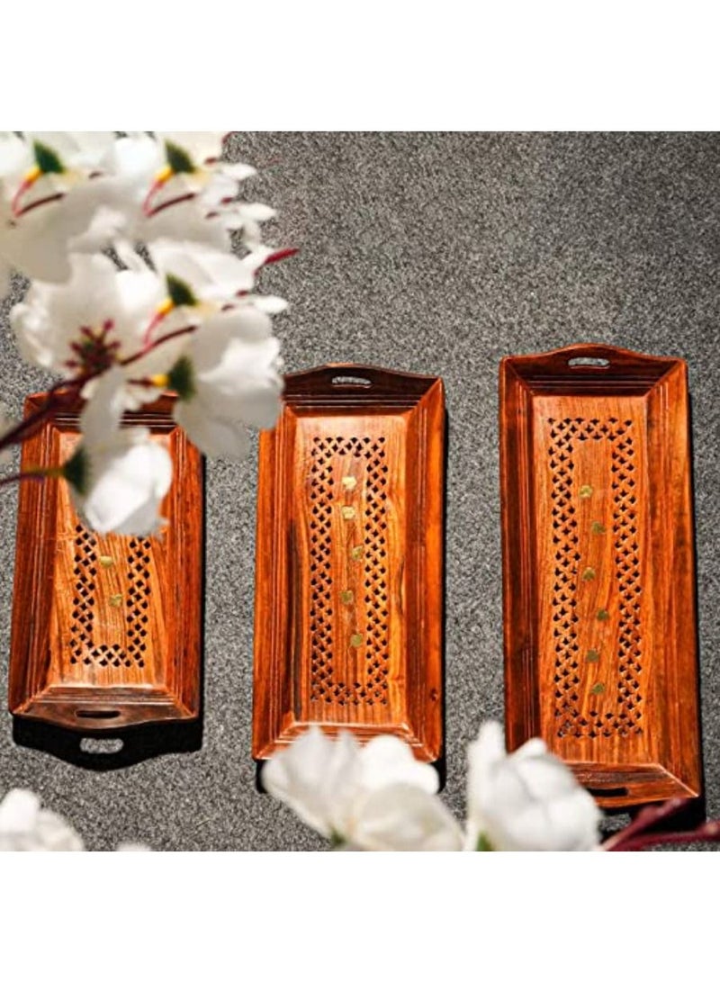 QUESERA Most Beautiful Handmade Wooden Tray with Bowl Set  Set of 3 - Image 2
