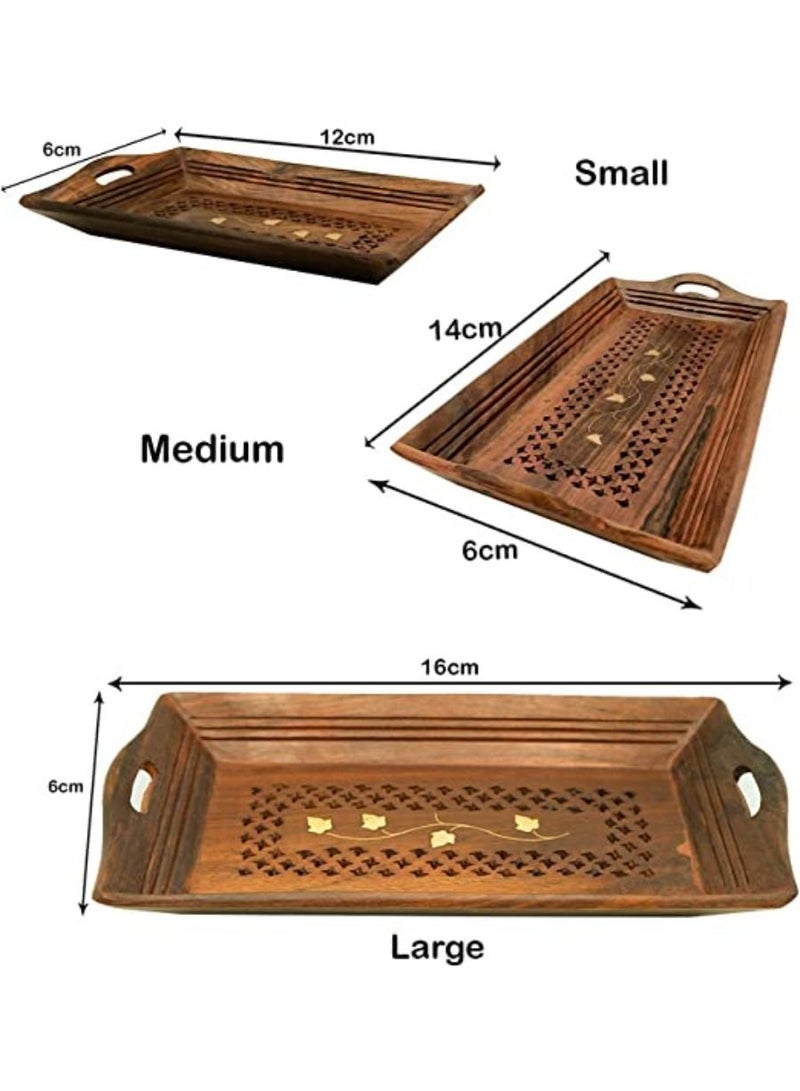 QUESERA Most Beautiful Handmade Wooden Tray with Bowl Set  Set of 3 - Image 4