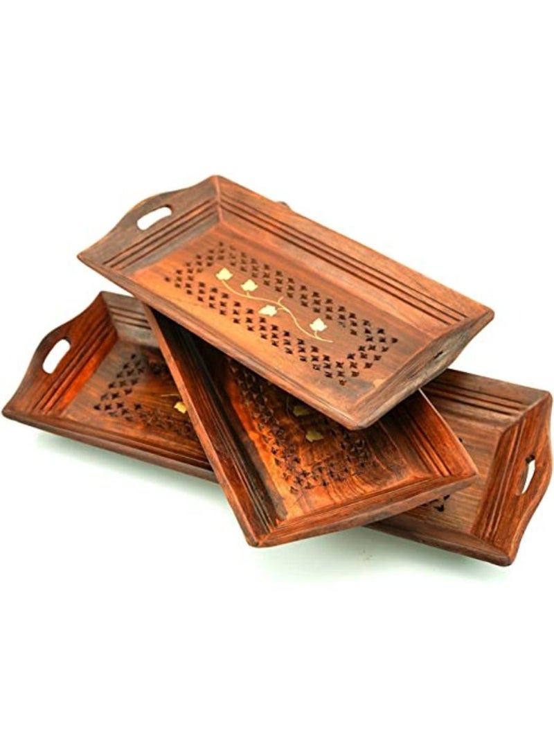 QUESERA Most Beautiful Handmade Wooden Tray with Bowl Set  Set of 3 - Image 3
