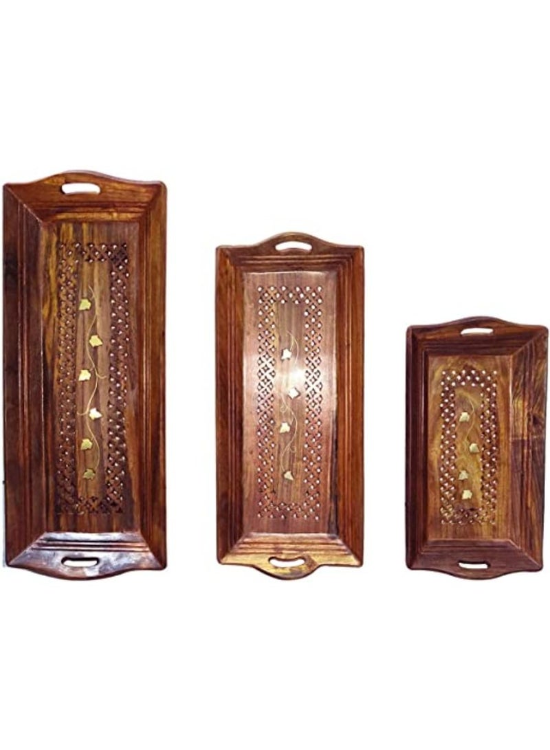 QUESERA Most Beautiful Handmade Wooden Tray with Bowl Set  Set of 3 - Image 1
