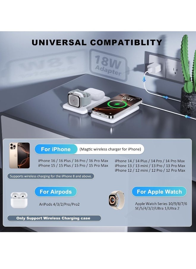 Generic - Wireless Charger for iPhone 16-3 in 1 Charging Station for Apple Devices, Travel Magnetic Charger pad for iPhone 15 14 13 12 pro max u0026 AirPods 4/3/Pro u0026 Apple Watch - Image 1