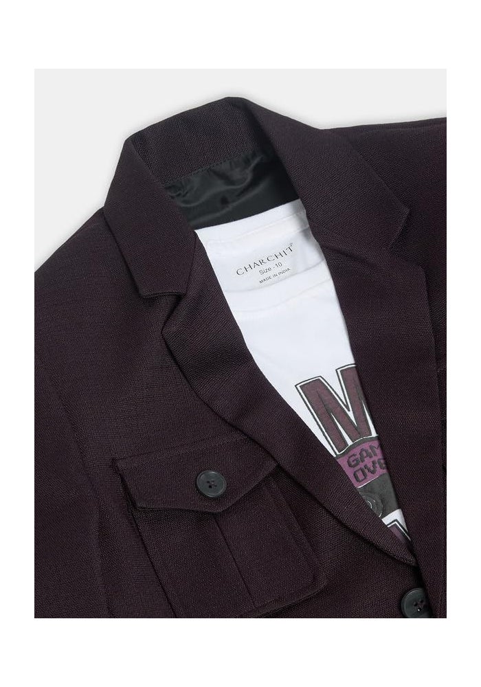 CHARCHIT Boys Regular Fit Plain Blazer and T-Shirt - Image 3