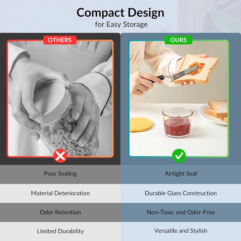 Home Essentials HomeEssentials Glass Containers with Lid 260ml LeakProof Glass Sealed Jar with LidFood Grade Ideal for KitchenRefrigeratorStorageFreshKeepingStorageMilkFruitCoffee Pack of 6 Transparent - Image 3