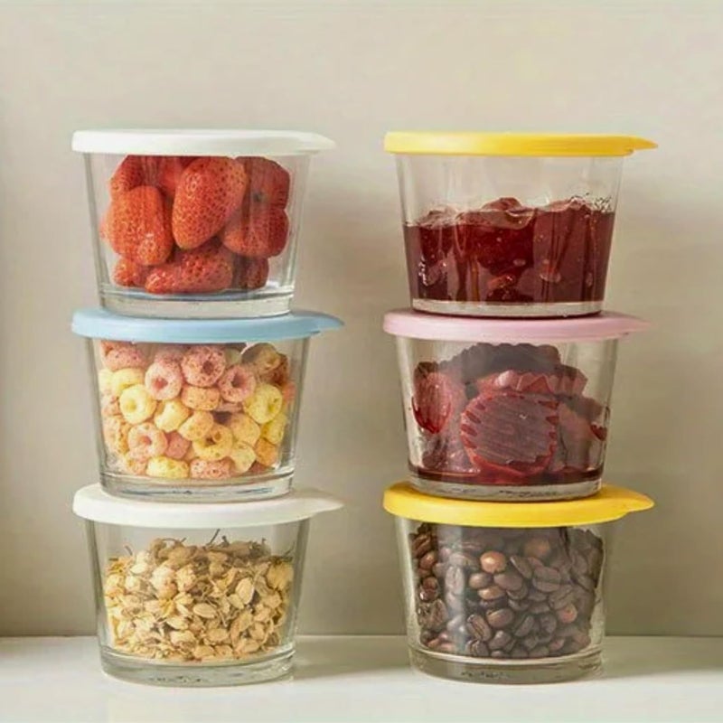 Home Essentials HomeEssentials Glass Containers with Lid 260ml LeakProof Glass Sealed Jar with LidFood Grade Ideal for KitchenRefrigeratorStorageFreshKeepingStorageMilkFruitCoffee Pack of 6 Transparent - Image 1