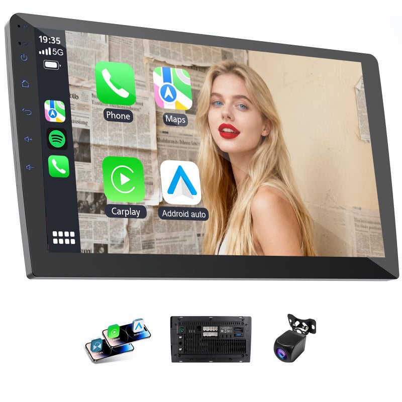 Haudio 9" HD Touchscreen Wireless Carplay Screen for Car with Apple carplay and Android auto, Double Din, GPS, WiFi, BT5.1, 8-core Processor, Voice Control, Backup Camera, Audio Outputs (4+64G) - Image 1