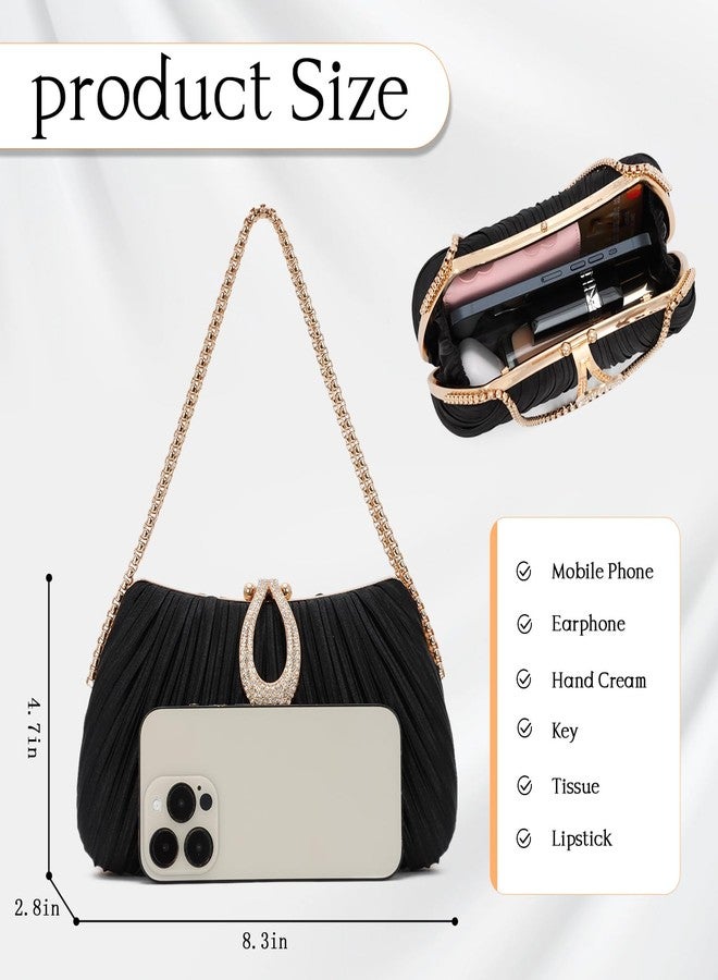 Oweisong Clutch Purses for Women Evening Clutch Bag Satin Pleated Handbag Crossbody Shoulder Bag for Formal Wedding Black - Image 4
