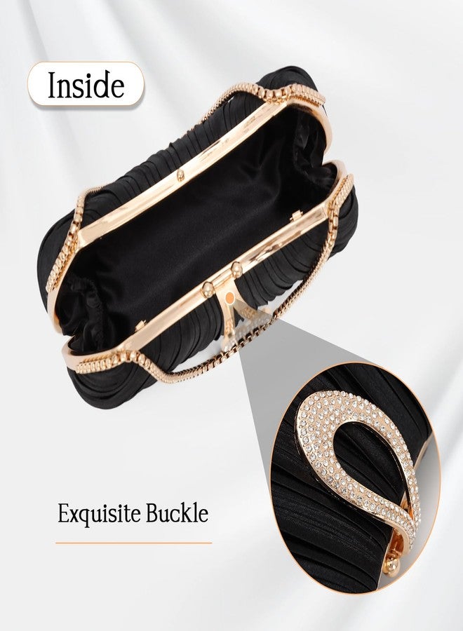 Oweisong Clutch Purses for Women Evening Clutch Bag Satin Pleated Handbag Crossbody Shoulder Bag for Formal Wedding Black - Image 5