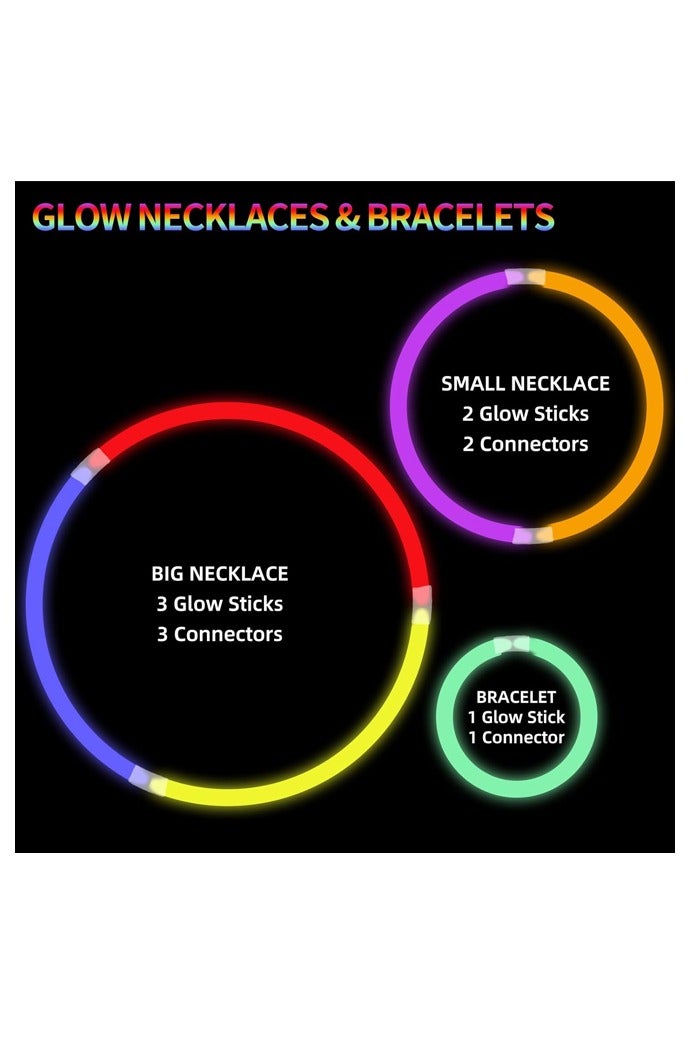 100 PCS Glow Sticks Bulk Party Supplies 8 Inch Glowsticks with Connectors,Glow in the Dark Light Up Sticks Party Favors Decorations - Image 2