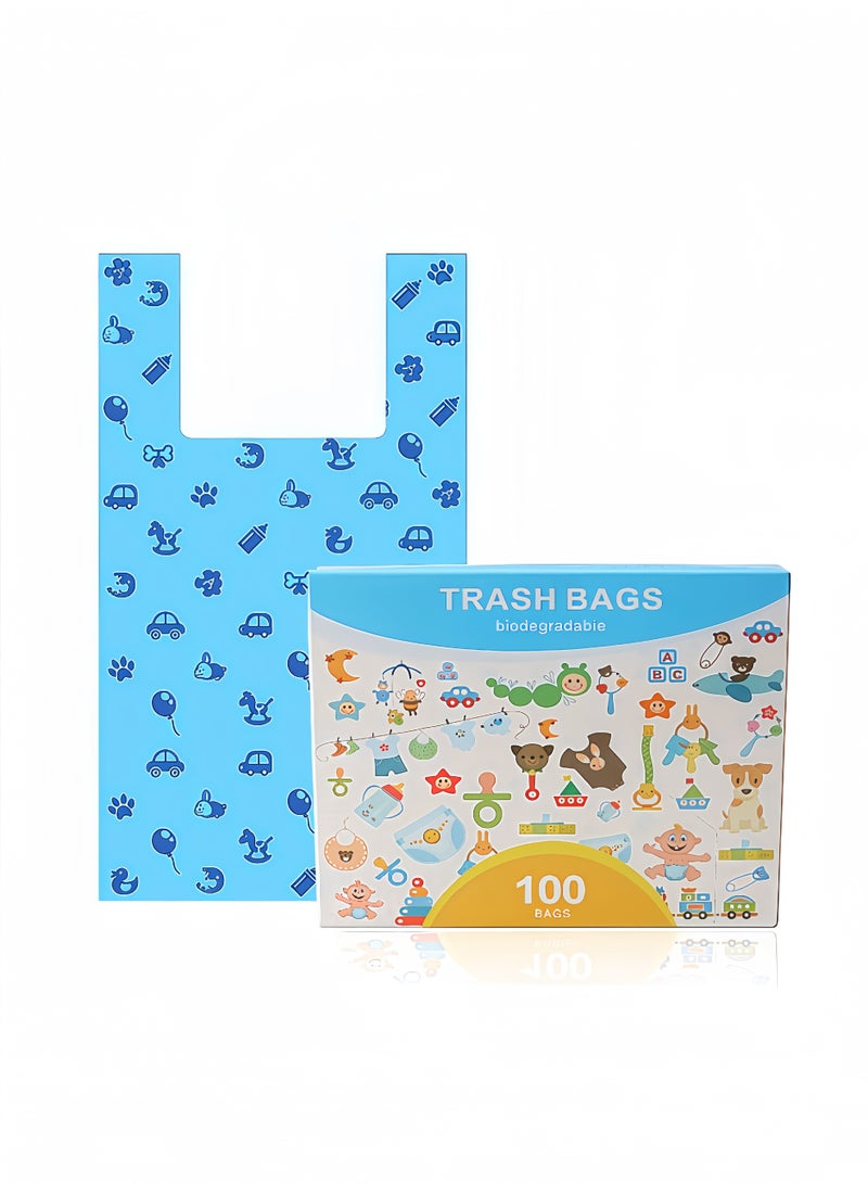 Peachjoy Diaper Disposal Bag, 100 Unscented Diaper Bags Disposable, Biodegradable Plastic Diaper Disposal Bag for Baby and Toddler Poop, Convenient and Quick Diaper Disposal Essential for Travel (Blue)  - Image 1