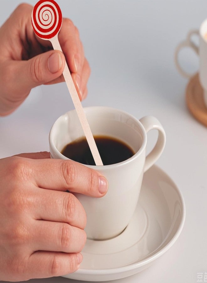 yeabwps 100 Pcs Christmas Wooden Coffee Stir Sticks Christmas Drink Stirrers Disposable Stirring Sticks Round Wooden Mixing Sticks for Coffee Milk Cocktail Tea Chocolate Hot Drinks - Image 2