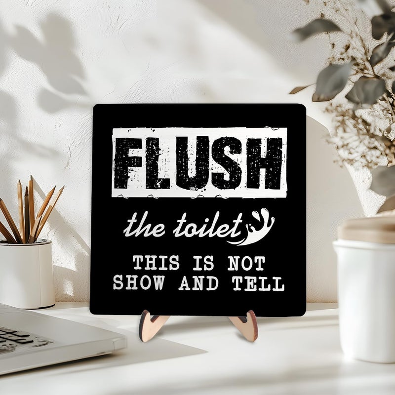 DMADNF Flush Toilet Sign Bathroom Rules, Bathroom Quote Wooden Plaque Sign with Saying Please Flush This is Not Show and Tell Sign, Wooden Plaque Sign Home Farmhouse Shelf Bathroom Toilet Decor 5.9x5.9 Inch - Image 3