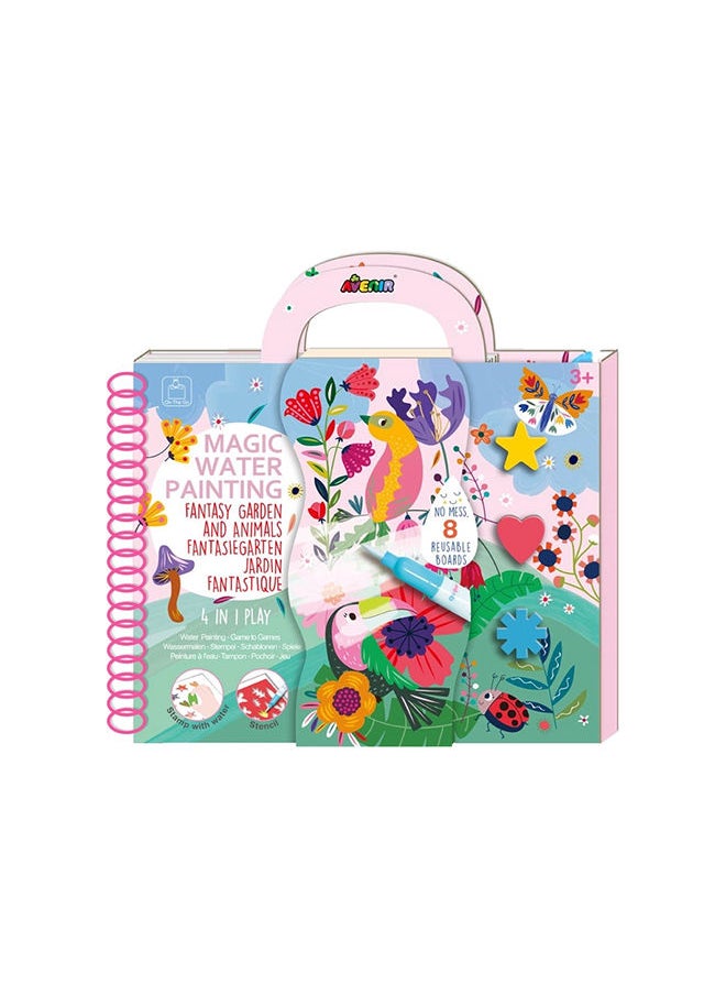 Avenir - Magic Water Painting Fantasy Garden Mess-free Reusable Coloring Book With Water Pen and Stickers Hours of Creative Fun and Learning for Kids 3+ - Image 1