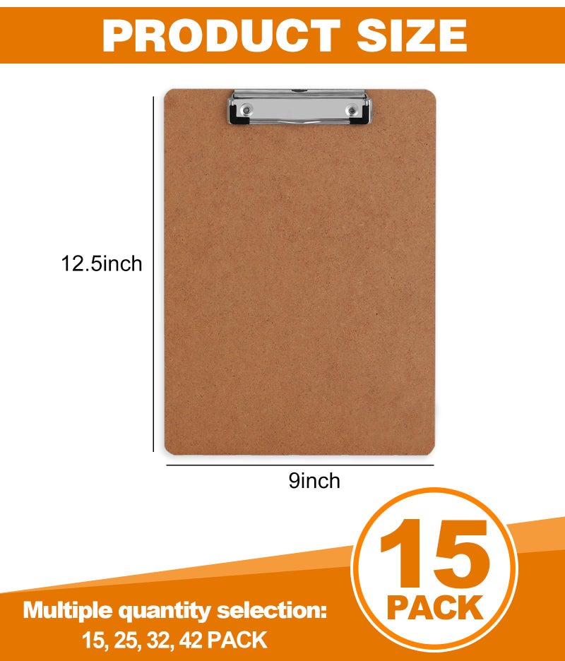 HERKKA Clipboard, HERKKA 15 Pack Hardboard Office Clipboards Standard A4 Letter Size Clipboard with Low Profile Clip, Size 12.5 x 9 Inch - Image 2