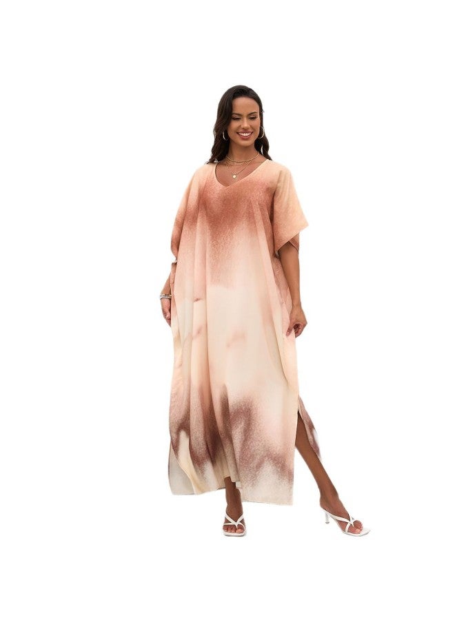 European And American Gradient Printing Plus Size Dress Beach Blouse Bikini Sunscreen Blouse Beach Robe-Color:2402-1-  - Image 3