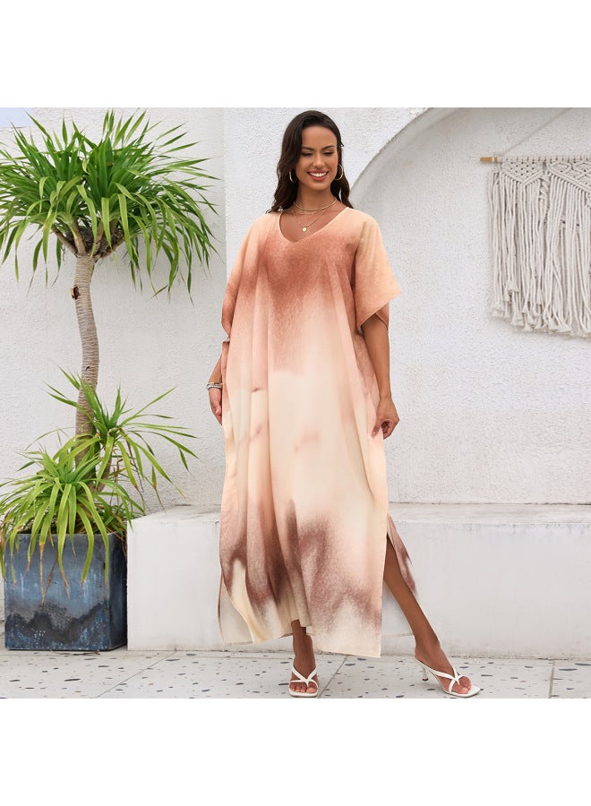 European And American Gradient Printing Plus Size Dress Beach Blouse Bikini Sunscreen Blouse Beach Robe-Color:2402-1-  - Image 2