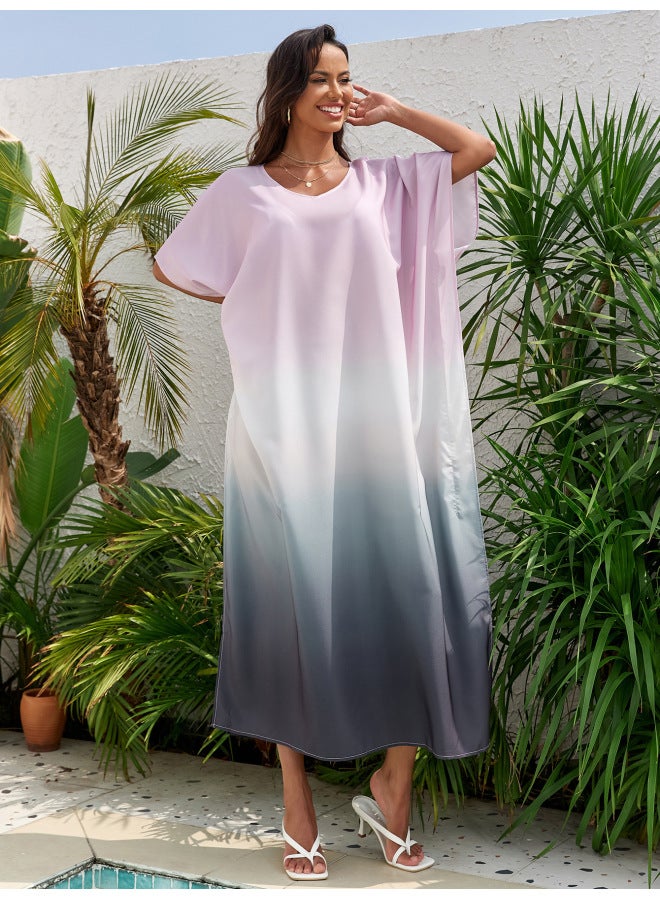 European And American Gradient Printing Plus Size Dress Beach Blouse Bikini Sunscreen Blouse Beach Robe-Color:2402-1-  - Image 1