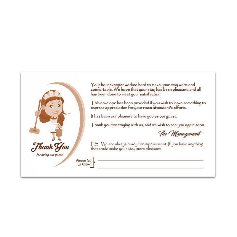 Thank You Tip Envelopes for Hotel and Motel Housekeeping Gratitude envelopes measures 312 X 612 Bright White 24lb Gummed Flap Pack of 100