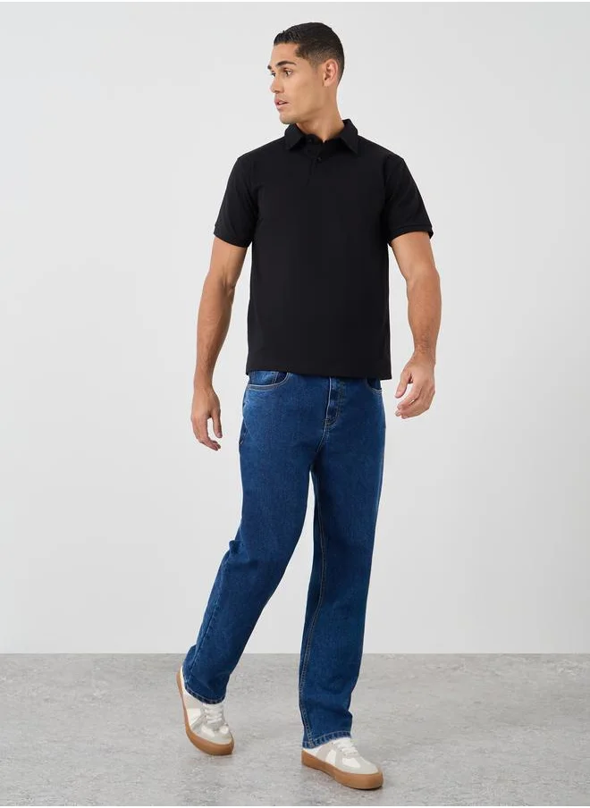 ستايلي Styli Solid Smart Stretch Cotton Polo T-Shirt