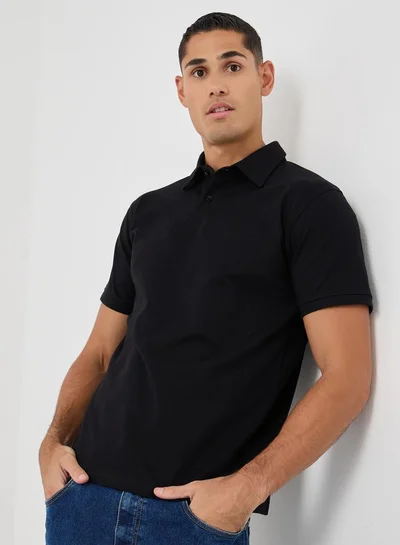 Styli Solid Smart Stretch Cotton Polo T-Shirt