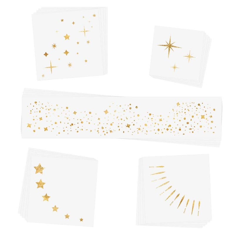 TWINKLING LIGHTS VARIETY SET of 25 assorted premium waterproof metallic gold jewelry temporary foil face Flash Tattoos face sparkle face glitter metallic tattoo eye jewel New Years Eve