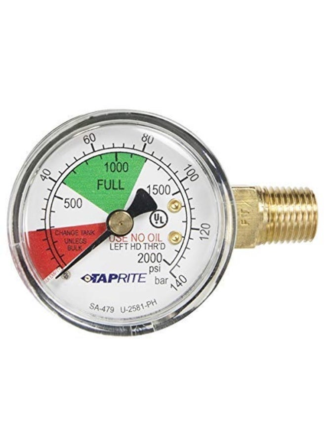 Taprite Regulator Guage, 0-2000 PSI, Left Hand Thread