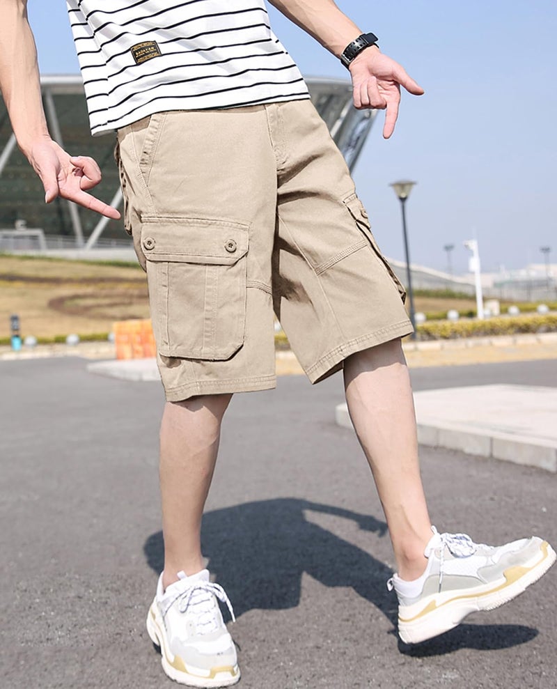 Basoteeuo Mens Cargo Shorts Casual Lightweight with Multi Pockets Summer Outdoor Shorts Khaki Size 30 - Image 3