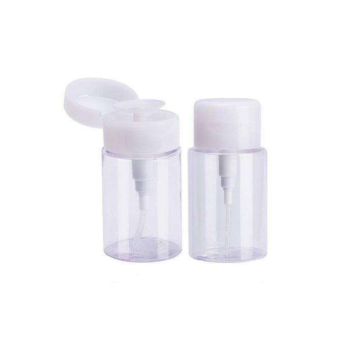 2 PACK 150ML5 OZ EMPTY CLEAR PUSH DOWN PUMP DISPENSER BOTTLES WITH WHITE FLIP CAP FOR NAIL POLISH REMOVER FACIAL MAKEUP REMOVER TONER WATER SAMPLE TRAVEL CONTAINER