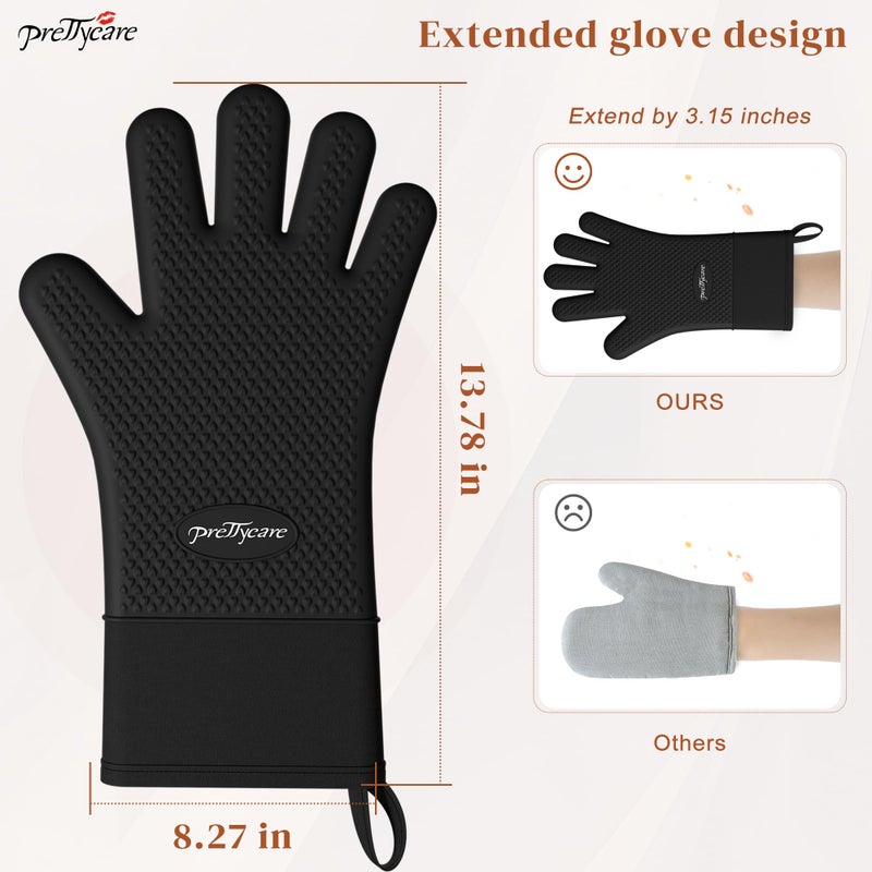 PrettyCare Extra Long 14in Silicone Oven Mitts, 2 Pcs Heat Resistant Waterproof Oven Gloves with Fingers, Non-Slip Cotton Lined Mitt for Baking, Grilling, Air Fryer & Kitchen Essentials, Gift for Men - Image 4