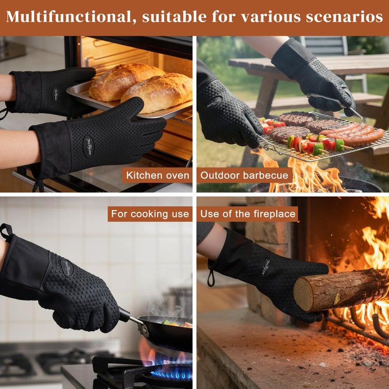 PrettyCare Extra Long 14in Silicone Oven Mitts, 2 Pcs Heat Resistant Waterproof Oven Gloves with Fingers, Non-Slip Cotton Lined Mitt for Baking, Grilling, Air Fryer & Kitchen Essentials, Gift for Men - Image 3