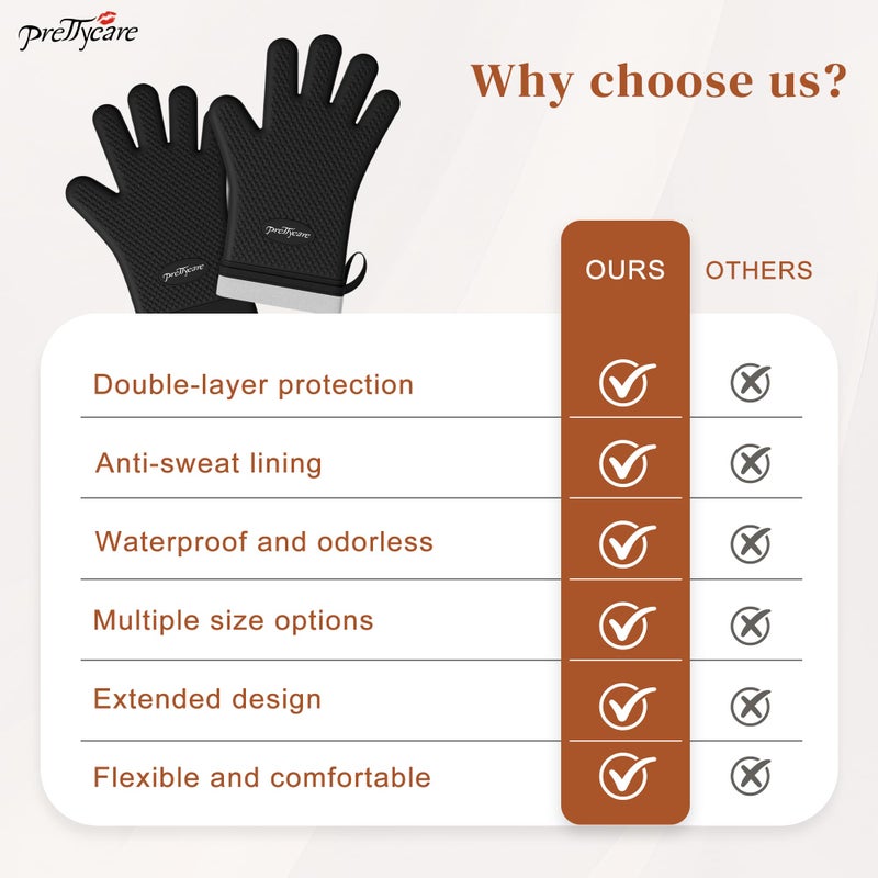 PrettyCare Extra Long 14in Silicone Oven Mitts, 2 Pcs Heat Resistant Waterproof Oven Gloves with Fingers, Non-Slip Cotton Lined Mitt for Baking, Grilling, Air Fryer & Kitchen Essentials, Gift for Men - Image 5