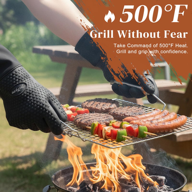 PrettyCare Extra Long 14in Silicone Oven Mitts, 2 Pcs Heat Resistant Waterproof Oven Gloves with Fingers, Non-Slip Cotton Lined Mitt for Baking, Grilling, Air Fryer & Kitchen Essentials, Gift for Men - Image 2
