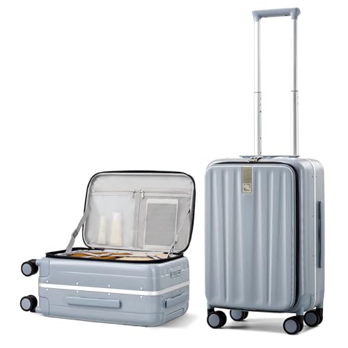 Hanke 20 Inch Carry On Suitcase PC Hardshell Luggage Top Open Aluminum Frame Rolling Suitcases with Wheels Travel Luggage for Woman Men Gifts.(Grey) - Image 1