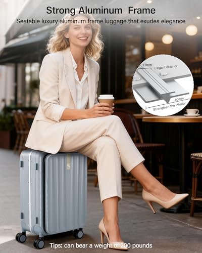Hanke 20 Inch Carry On Suitcase PC Hardshell Luggage Top Open Aluminum Frame Rolling Suitcases with Wheels Travel Luggage for Woman Men Gifts.(Grey) - Image 5