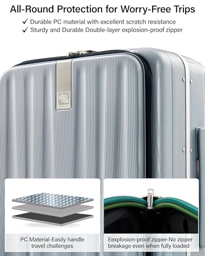 Hanke 20 Inch Carry On Suitcase PC Hardshell Luggage Top Open Aluminum Frame Rolling Suitcases with Wheels Travel Luggage for Woman Men Gifts.(Grey) - Image 4