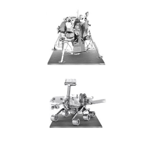 Fascinations Metal Earth 3D Laser Models Spacecraft Set of 2 Mars Rover Apollo Lunar Module - Image 1