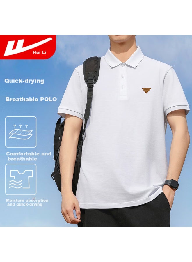 Pull Back Warrior Short Sleeve T-shirt Men's Summer Polo Shirt Breathable Quick-drying Ice Silk Turn-down Collar Casual Men's Top White L - Image 1
