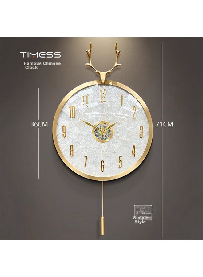 Timess Wall Clock For Living Room, Home Use, Model, Automatic Time Synchronization, Radio-controlled Clock, Shell Deer Head Clock, 36cm - Image 1