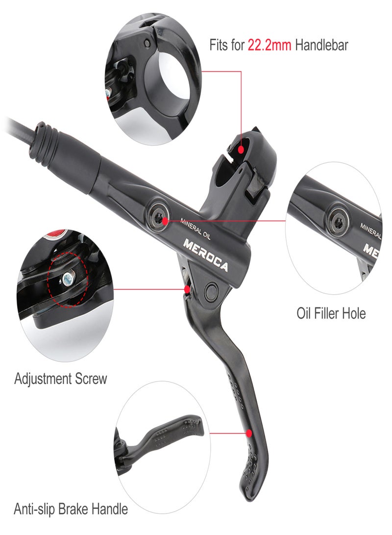 MEROCA MTB Hydraulic Disc Brake Rear Caliper with Hydraulic 4 Pistons and Two-way Brake System 22.2mm Mountain Bike Cycling Left Brake Lever Kit - Image 4