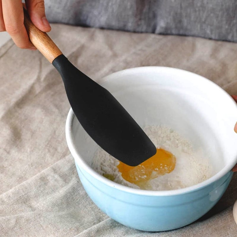FS COOL 446F Heat Resistance Kitchen Cooking Silicone Spatula Set Turner for Nonstick Cookware with Natural Wooden Handle Kitchen Gift Kitchen Tool for Integrated Kitchens Pack of 2 Black - Image 4